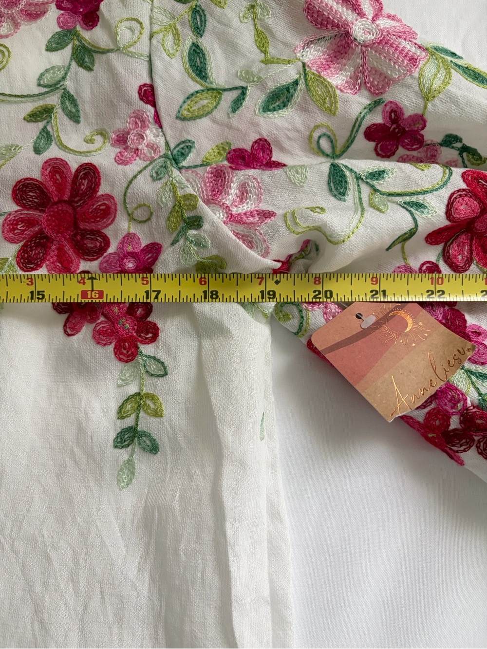 Embroidered Floral White Women's Peasant Top - Picture 4 of 5